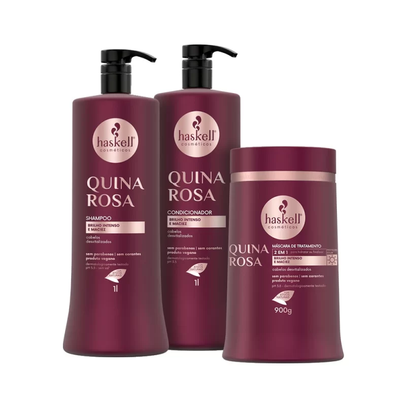 Kit Quina Rosa Shampoo, Condicionador e Máscara